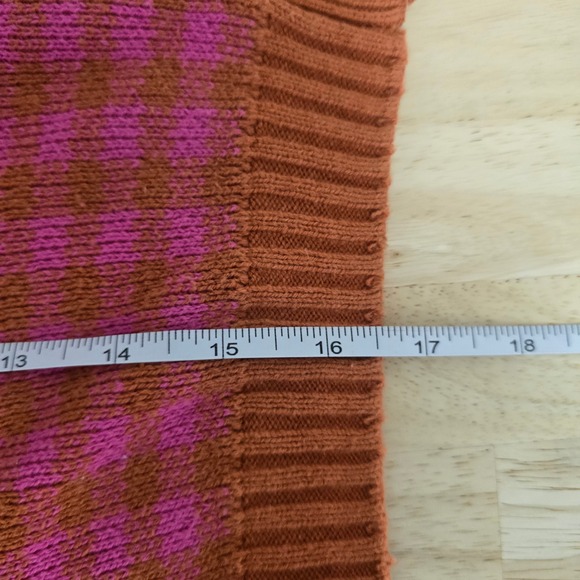 Free People Pink Orange Checkered Cropped Cardigan Sweater Womens Size Medium - Picture 6 of 8